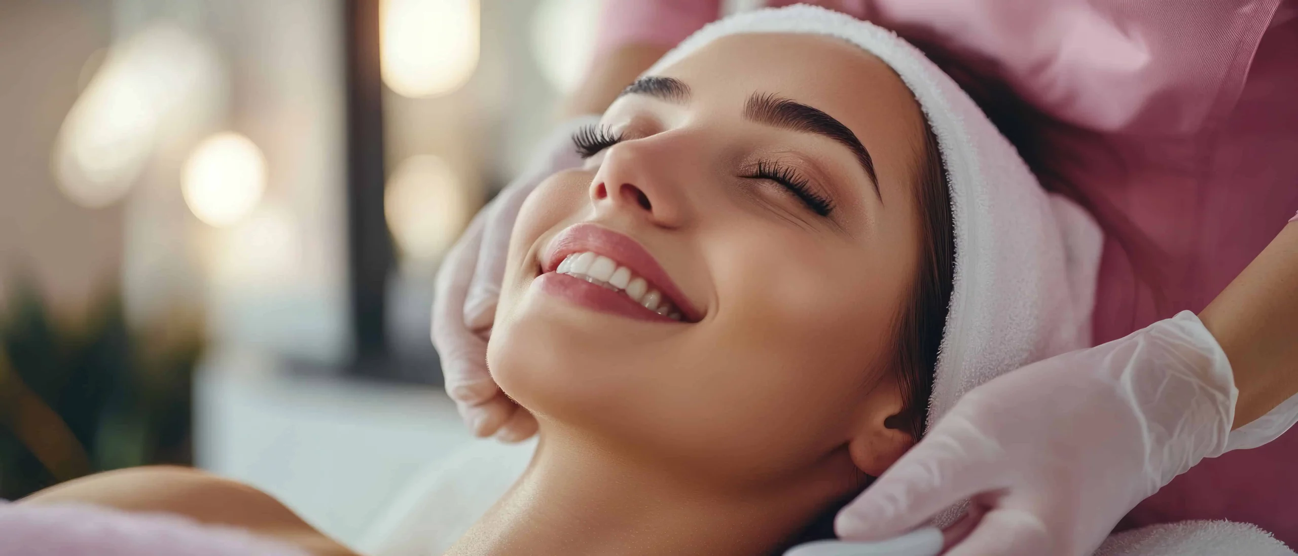 a woman smiling with her eyes closed